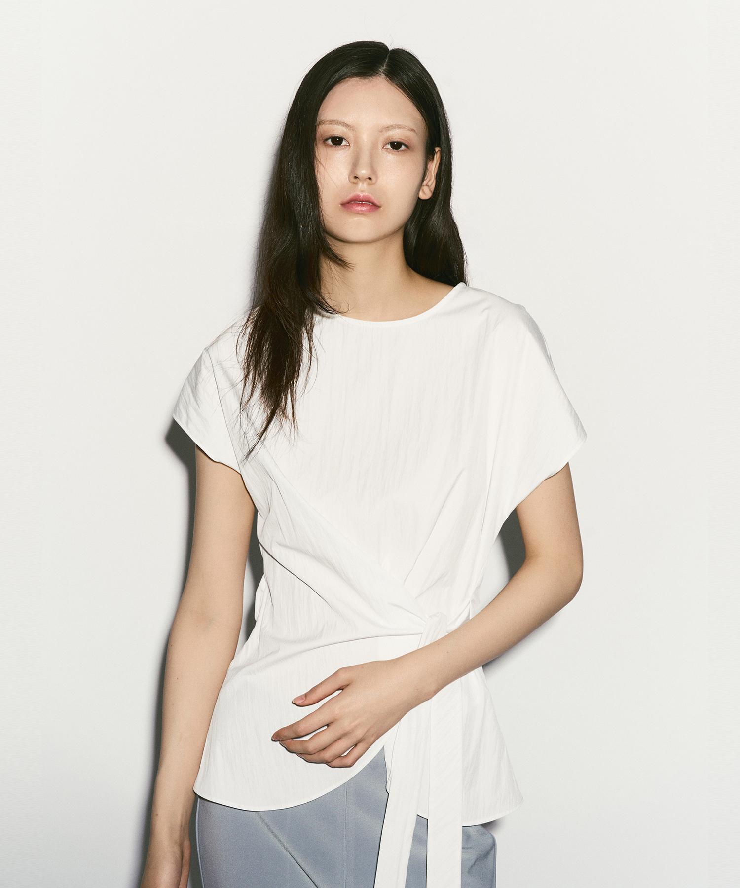Rie Side Tie Tulip Hem Blouse White/S