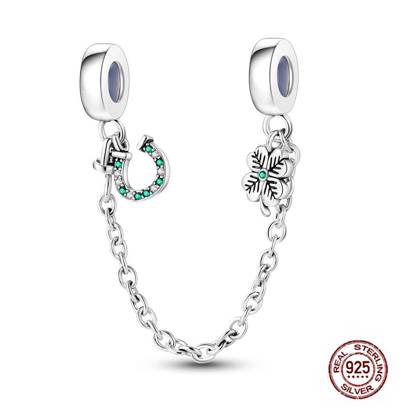 Star Moon Slide Safety Chains Charms 925 Sterling copper Heart Evil eyes Silicone Spacer Beads Fit Original Bracelet DIY Zircon