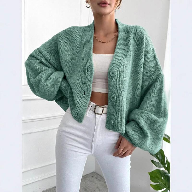 Autumn Winter V-neck Single Breasted Knitting Outwear Women Loose Casual Solid Color Cardigan Coat Sweater Top