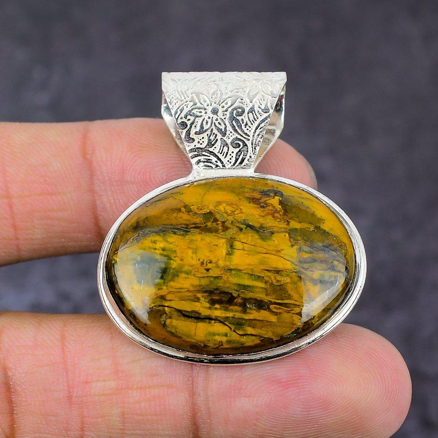 Natural Ocean Jasper Gemstone Handmade 925 Sterling Silver Pendant 1.62" g2D69