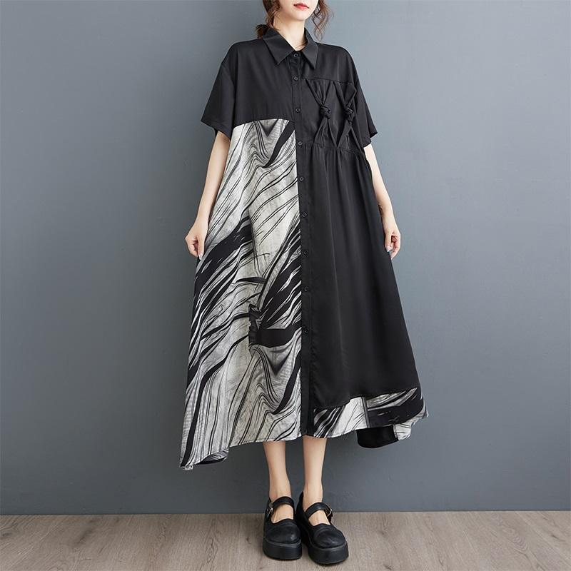 Kortärmad Plus size bomull vintage nytt i klänningar för kvinnor avslappnad lös lång sommar Skjortklänning