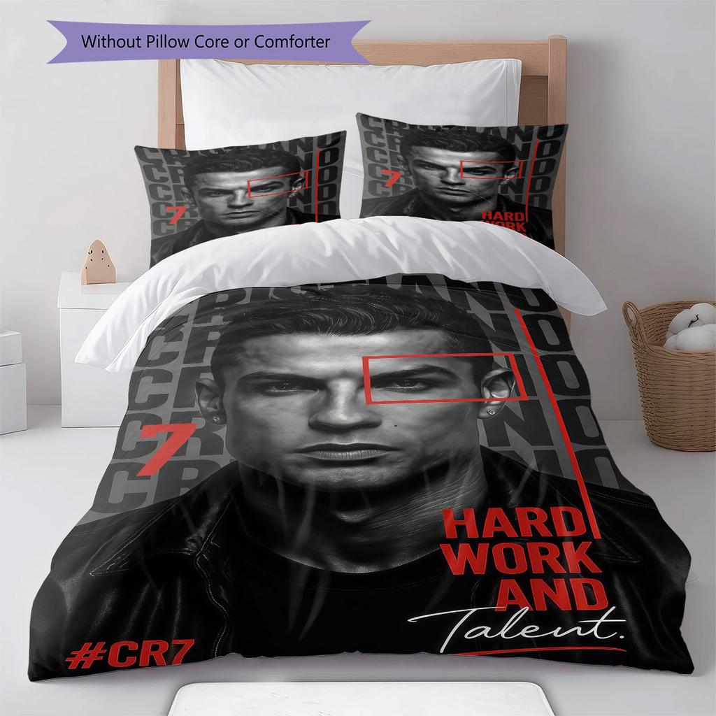 CR7 Cristiano Ronaldo Pattern Bedding,Quilt Set Quilt Cover Pillowcase Home Birthday Gift(1 * Duvet Cover + 2 * Pillowcase, Without Core)