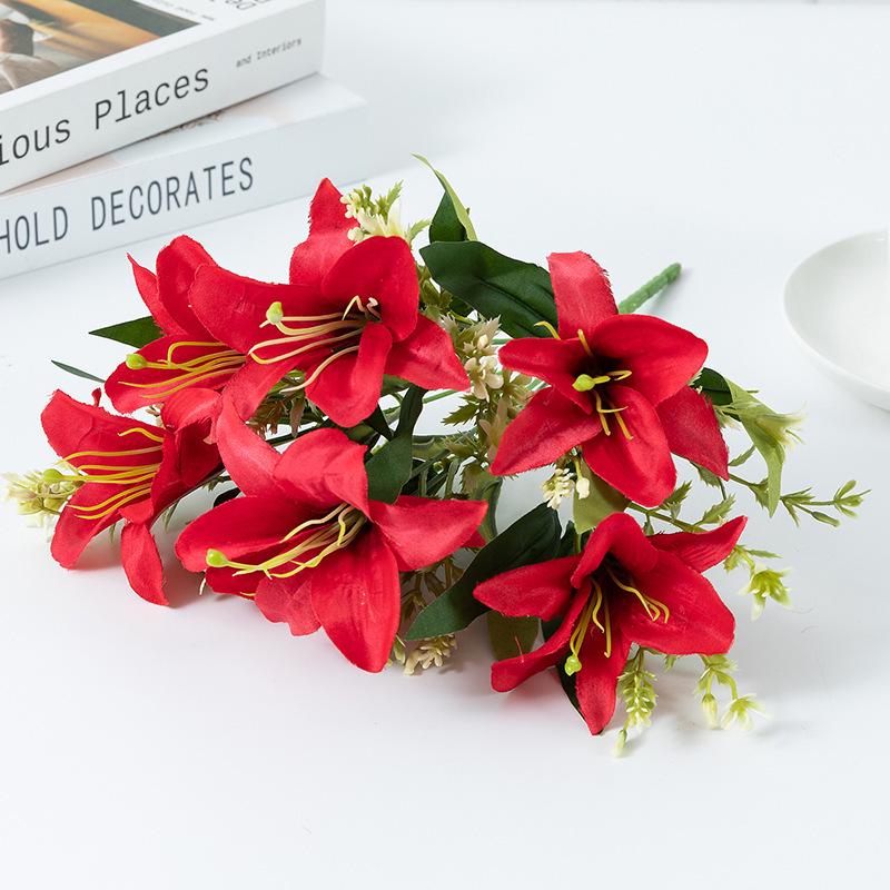 Green 3D Touch Faux Lily Bouquet - Multi-headed Flowers for Wedding and Home Decor.