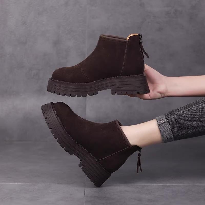 Thick-soled Martin Boots Women's British Style 2025 Autumn and Winter New Velvet Versatile Non-slip British Style Round Suede Short Boots