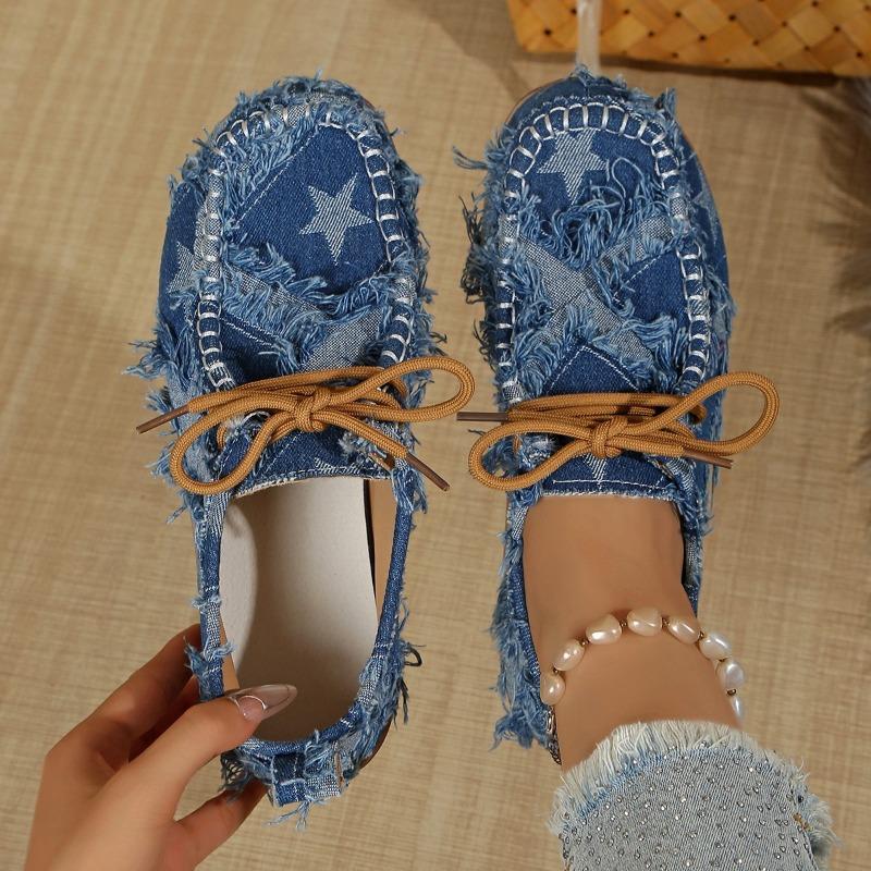 Lace-up Denim Low-top Shoes 2025 Fall New Plus Size Canvas Sports Shoes for Women