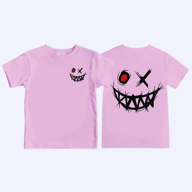 T-shirt Imprimé à Motifs Thème Sombre pour Enfants Été Coton Pur Manches Courtes Hauts Décontractés Cadeaux Garçons et Filles