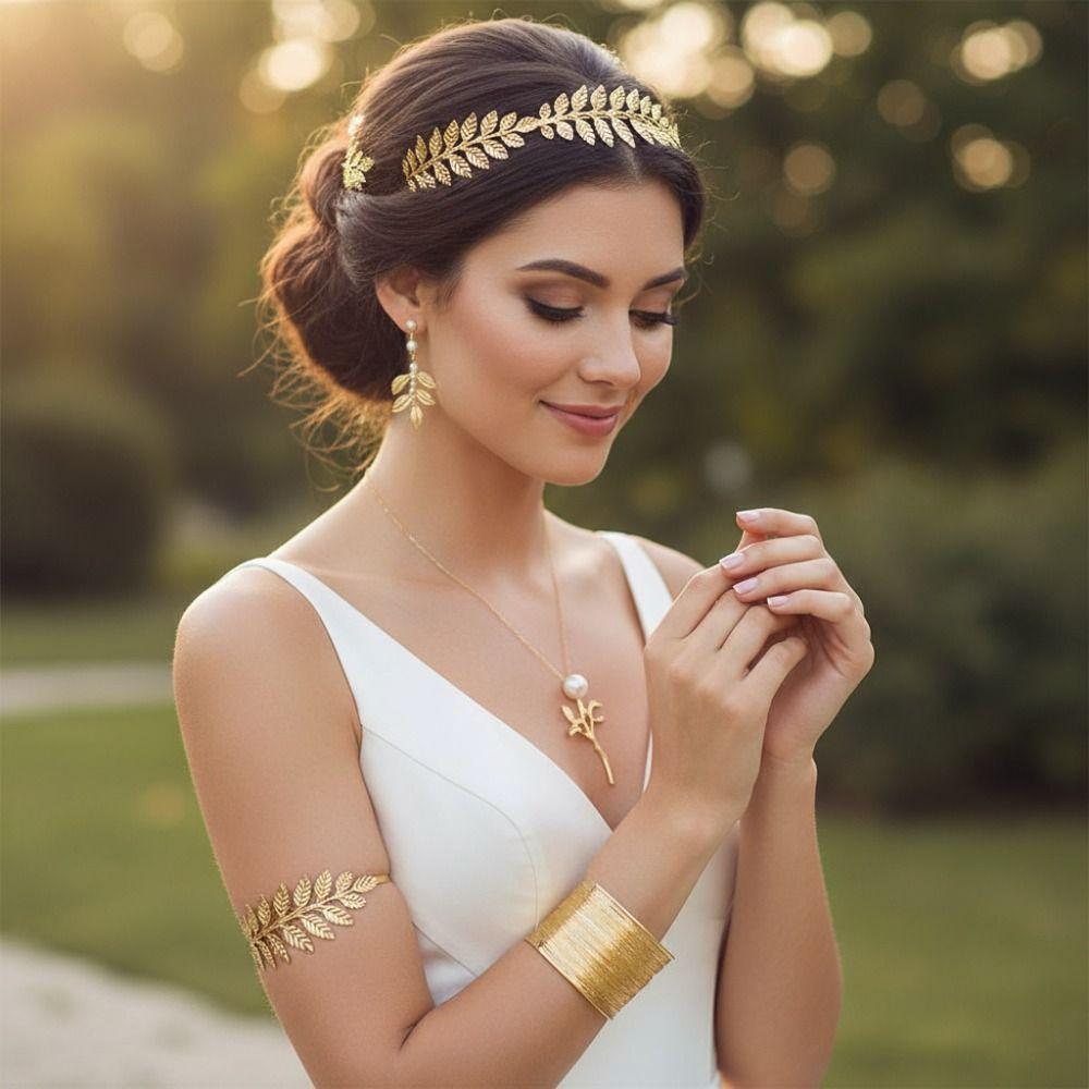 Gold Greek Goddess Hair Jewelry Bridal Earrings Rhinestone Jewelry Set  Hair Accessories