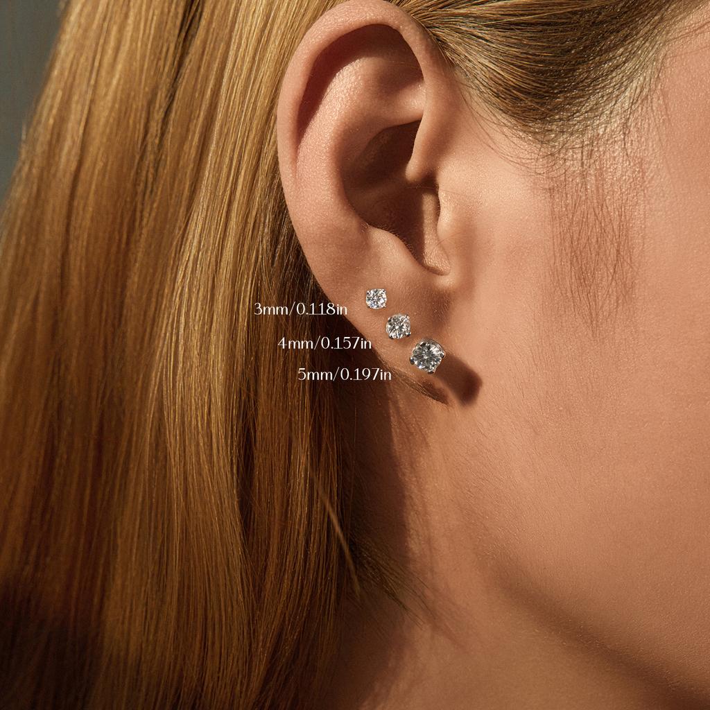 3MM-5MM Size D Color Moissanite 925 Sterling Silver Classic Simple Round Stud Earrings For Women Fine Stackable Jewelry