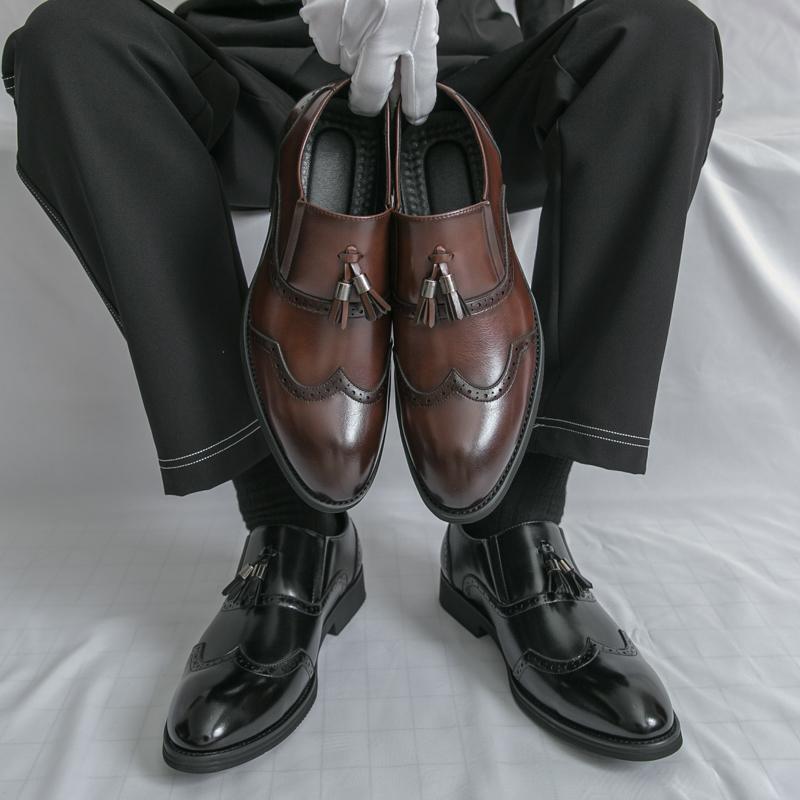 Men Loafers Leather Brogues Shoes Formal Business Wedding Dress Prom Black Shoes Large Size