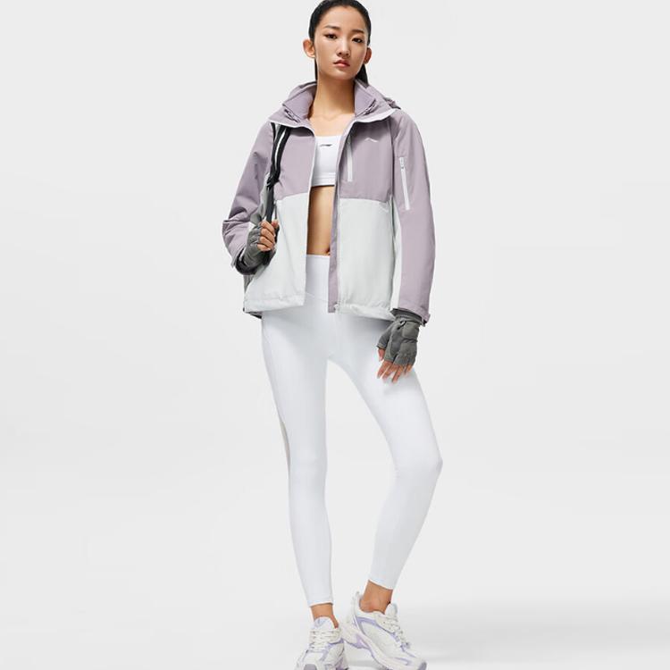 Li-Ning Contrast Hooded 3-In-1 Sports Jacket Women Jacket Logan-Purple AWBT014-2