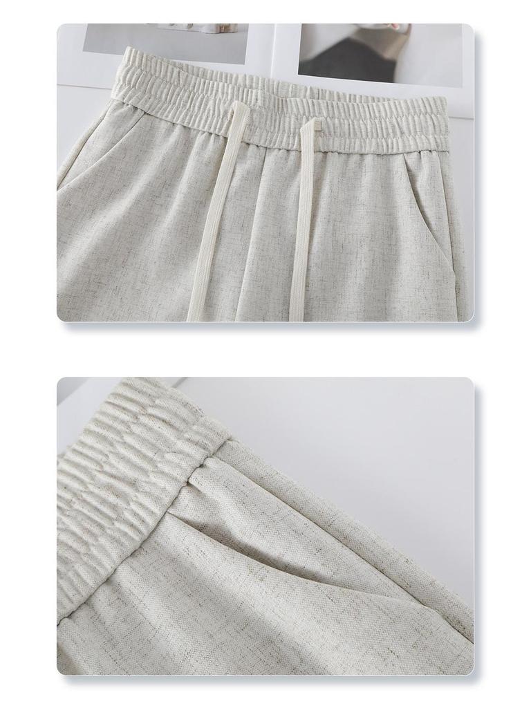 Women's Cotton Linen Wide-Leg Pants - 2025 Spring/Summer, Loose Fit, Slimming Drape, Elastic Waist, Casual Straight-Leg Trousers