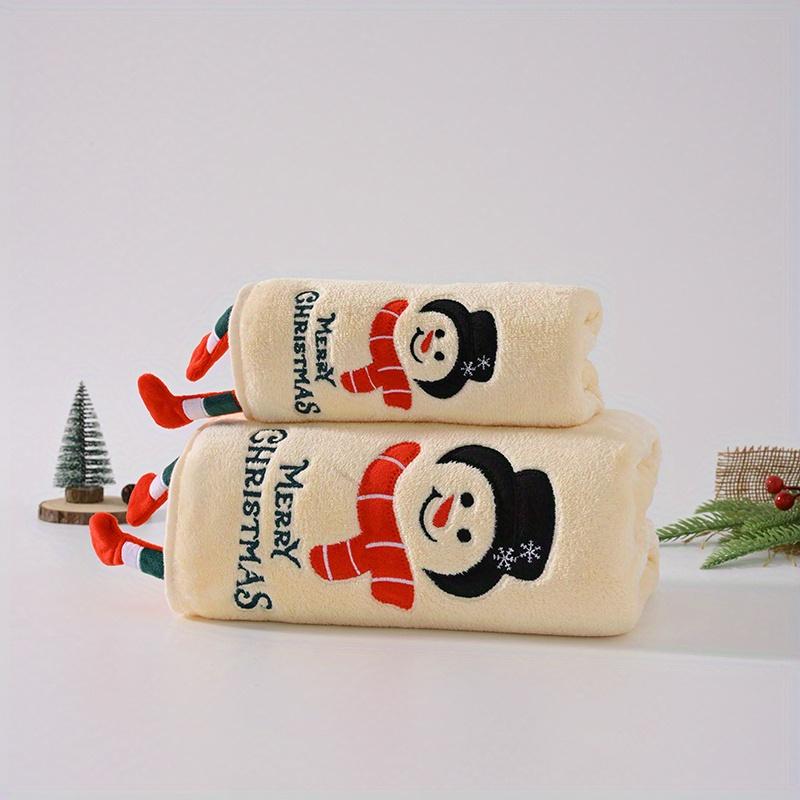 2pcs Christmas Family Set with Snowman, Reindeer & Santa Design Towels Ultra-Soft Coral Fleece Bath Towel, High Absorbency Gift