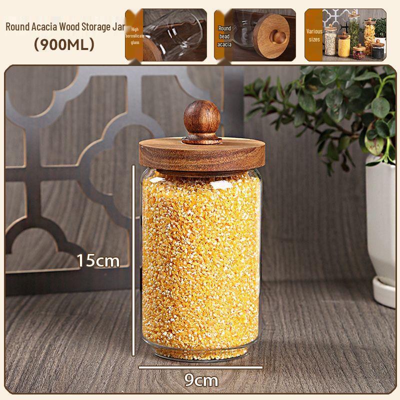 ZISIZ Spherical Glass Storage Jar with Acacia Lid