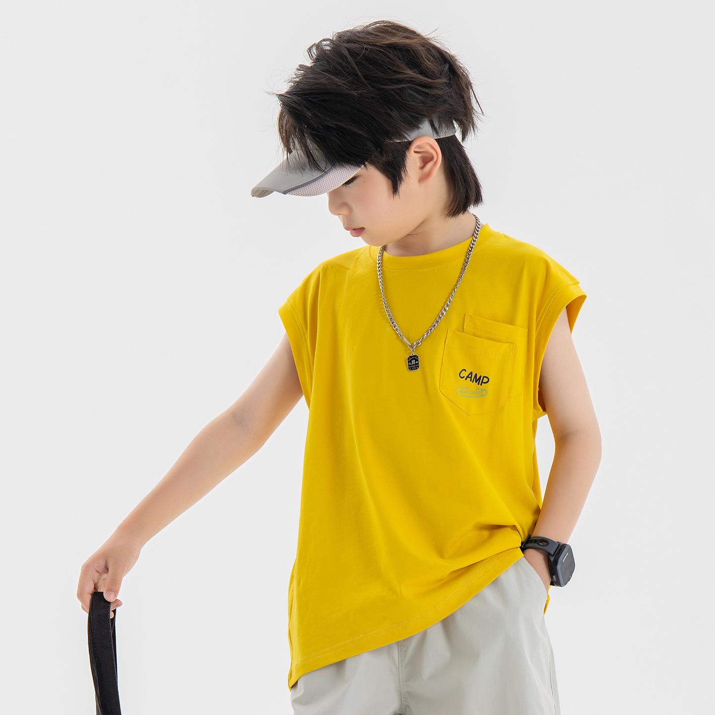 2026 Summer Boys Sleeveless Vest - Fashionable, Loose, Breathable T-shirt for Kids 120