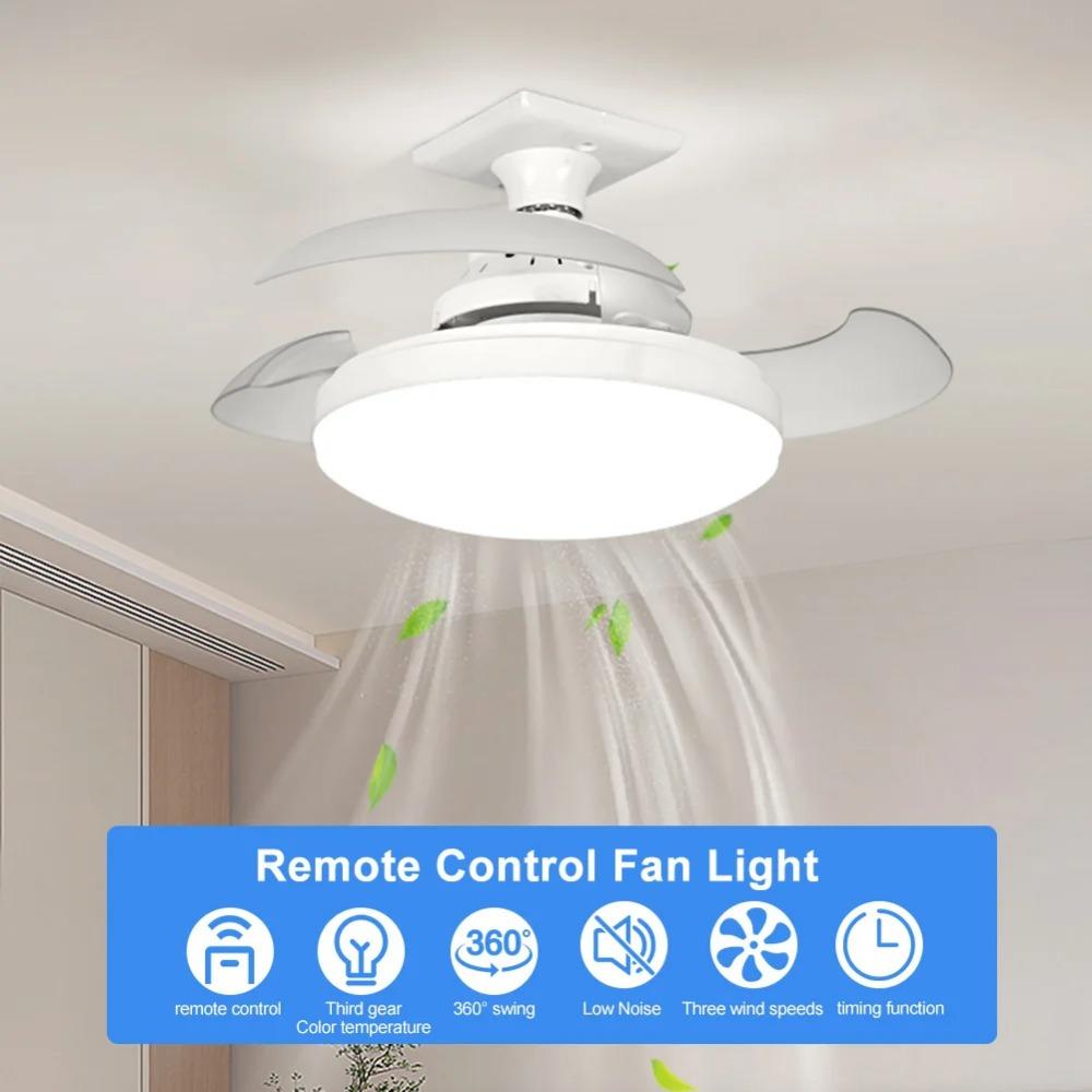 LED Fan Light Hanging Invisible Fan Blade With E27 Base Mute Remote Control +APP Dimmable Living Room Bedroom Study Lighting