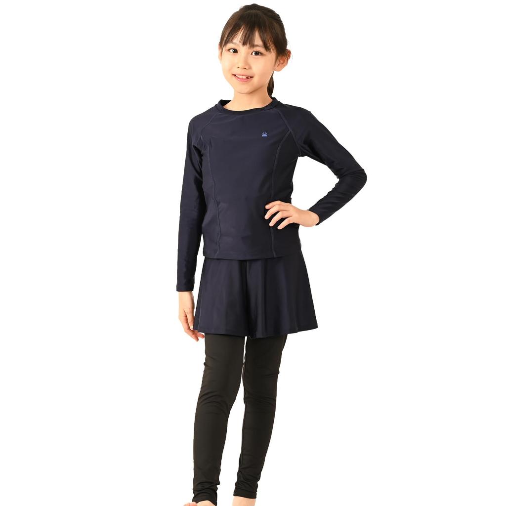 School Rash Guard with School Swimsuit As2720 [AMUSA] All-in-one Girls' Swimsuit, High-performance Material, Long-sleeve Leggings, Girls' (JP,