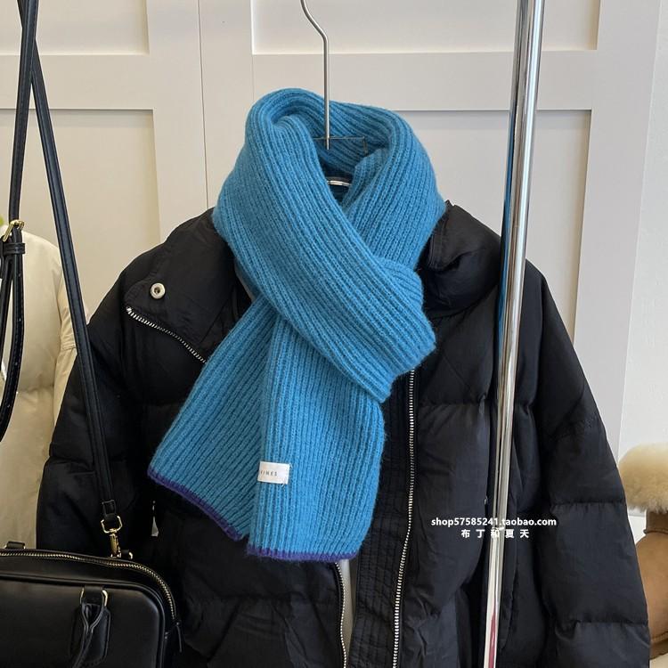New Scarf Solid Color White Knitted Scarf Autumn and Winter Women's Korean Version Versatile Warm Simple Versatile Scarf
