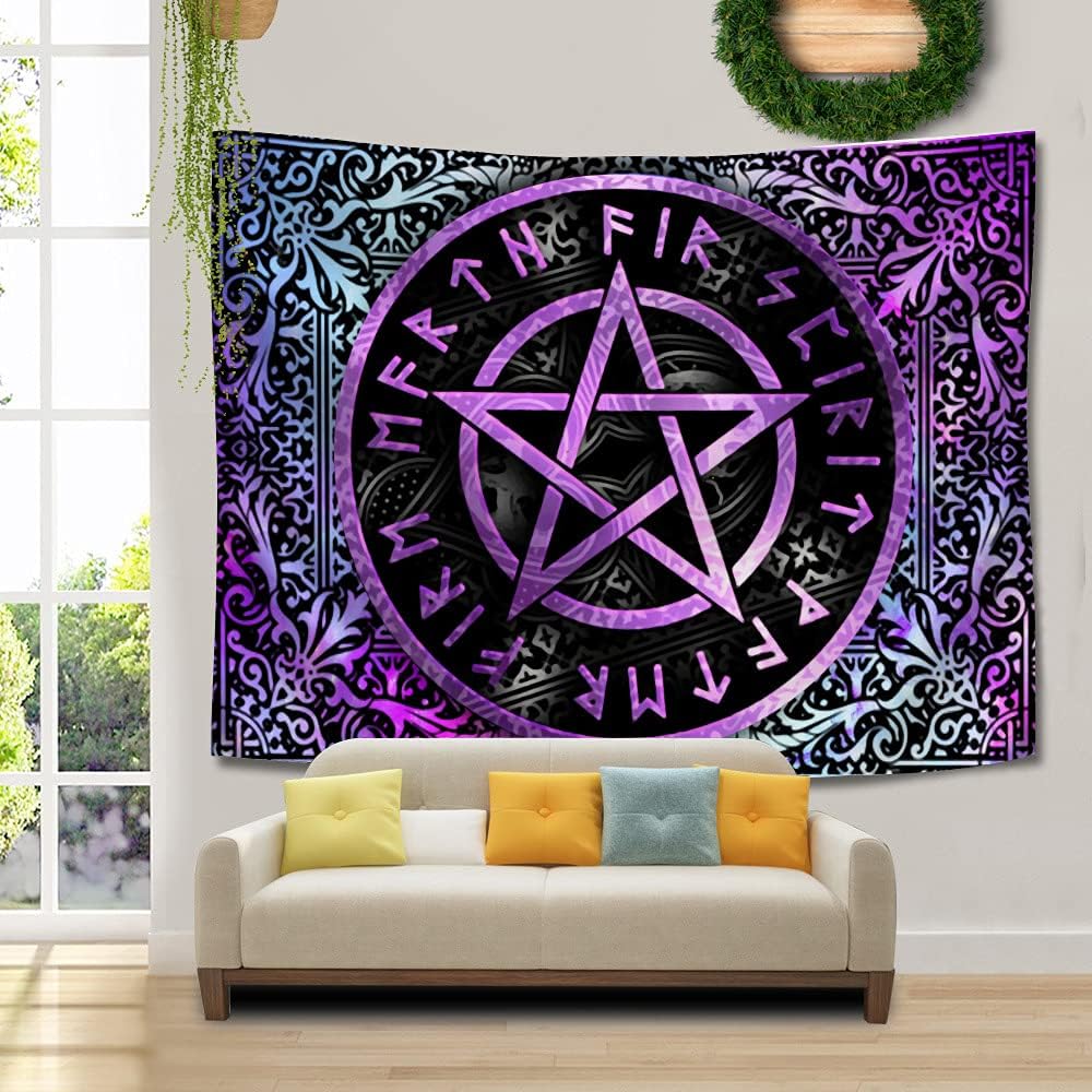 SHRAPHY Viking Tapestry 80x60 Inches Magic Pentagram Tapestry Bohemian Style Plant Patterns Wall Poster Hanging Tapestry for Living Room Bedroom
