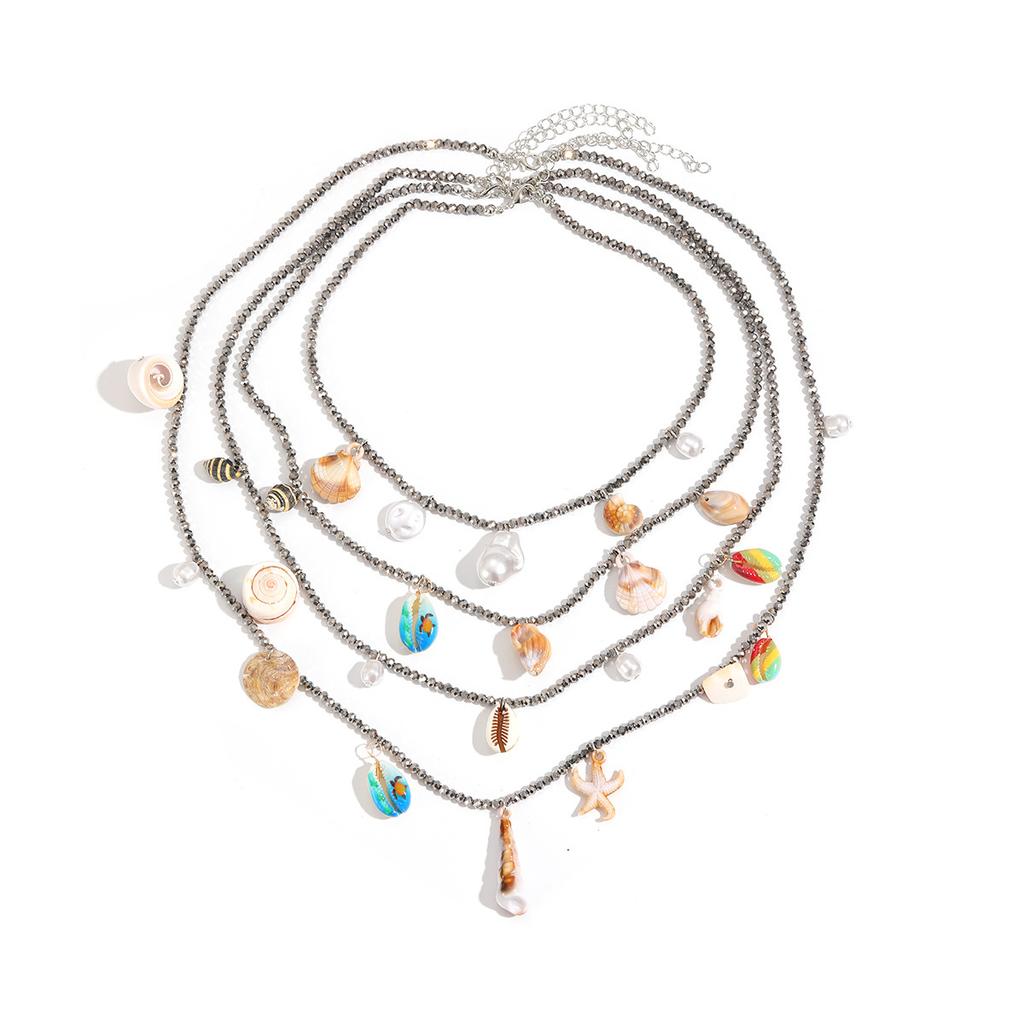 European and American Exaggerated 2026 Summer Beach Vacation Style Conch Shell Starfish Pendant Necklace Handmade Weaving