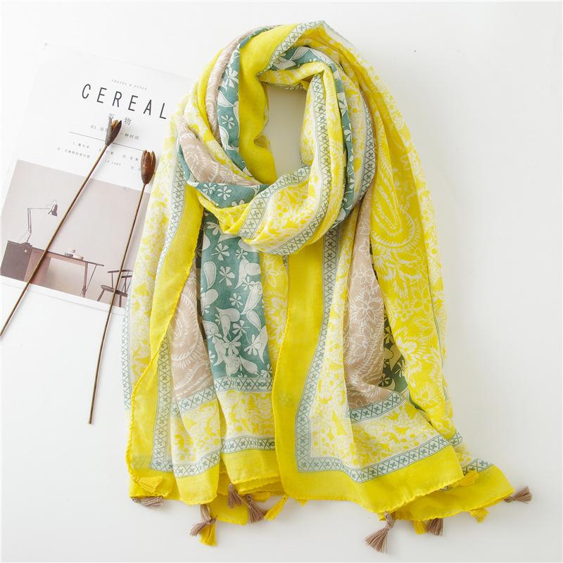 Japanese-Style Cotton & Linen Bohemian Scarf - Cashew Print and Silk Blend, Retro Artistic Design, Sunscreen Towel