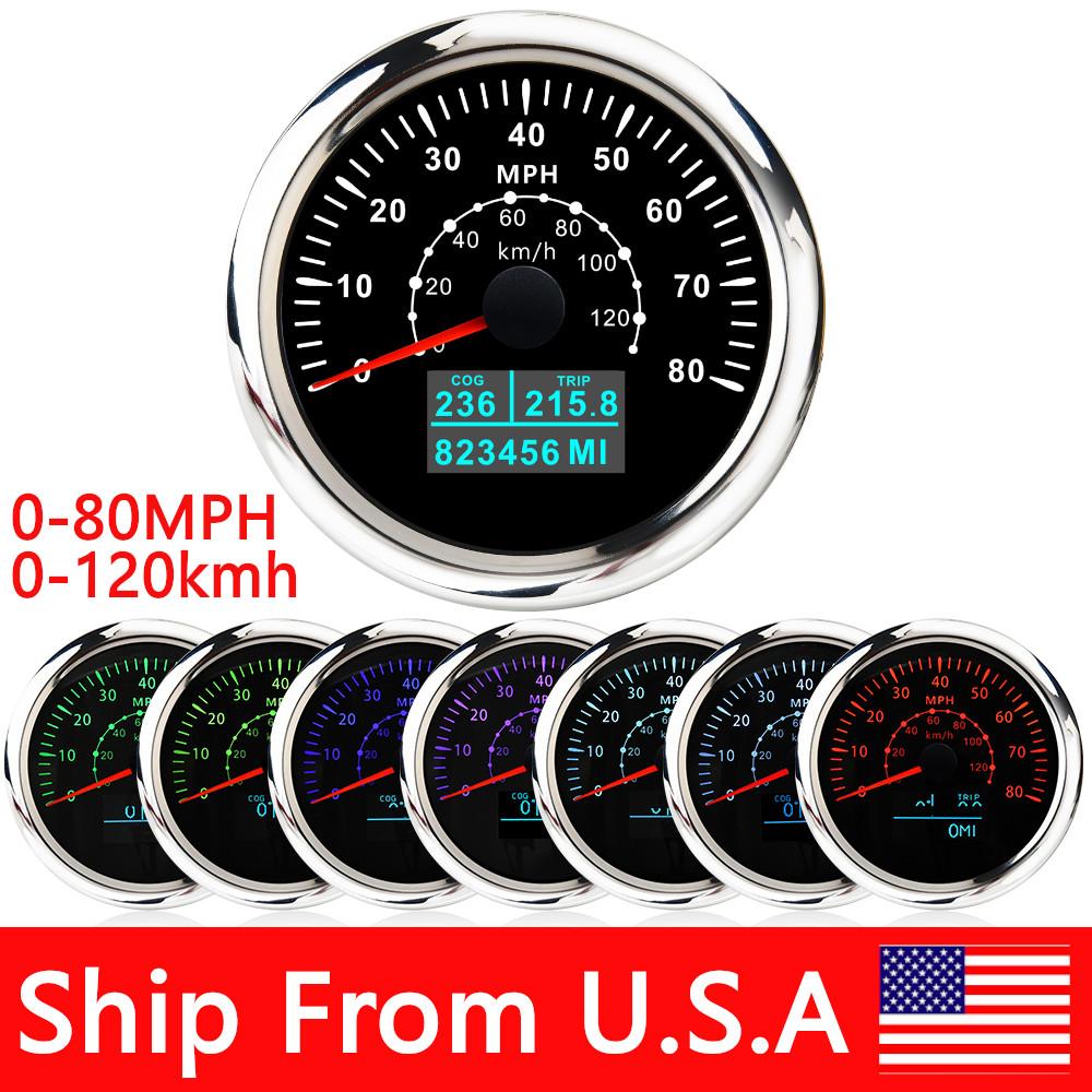 Wasserdichter 85-mm-GPS-Tachometer, 7 Farben, LED-Hintergrundbeleuchtung, Kilometerzähler, Fahrt, ODO COG für Marine, Boot, Auto, Motorrad