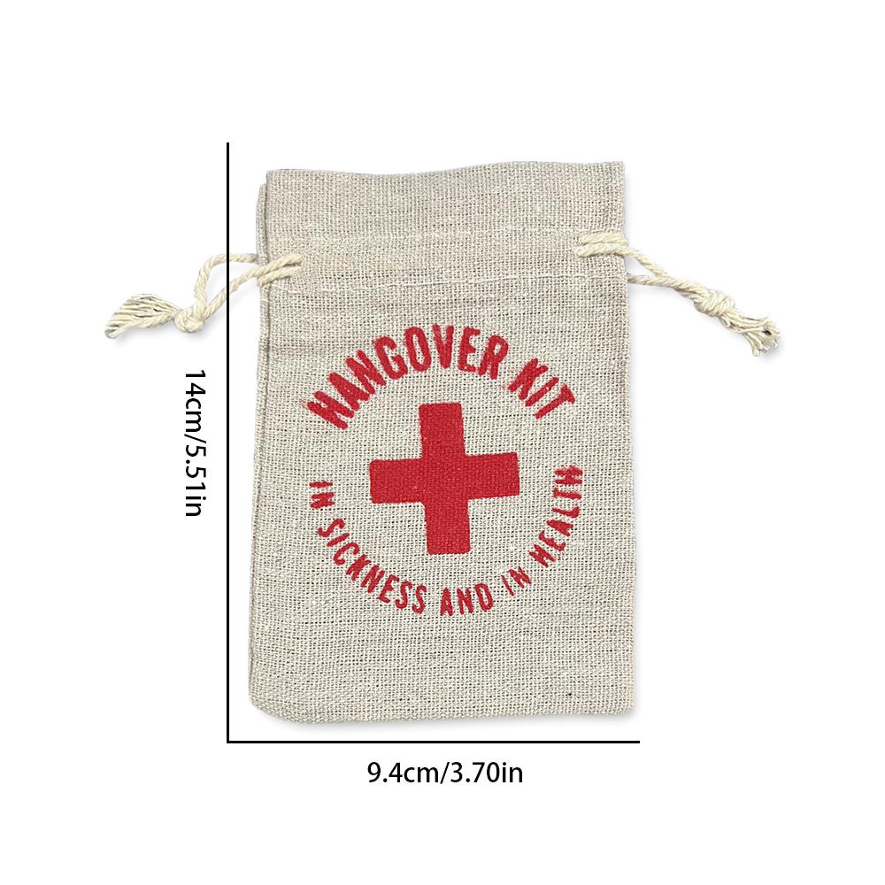 10Pcs/Lot 10x15cm Personalized Red Cross Hangover Kit Bags Cotton Linen Bags Drawstring Gift Pouches For Wedding Party Bag 10x15cm