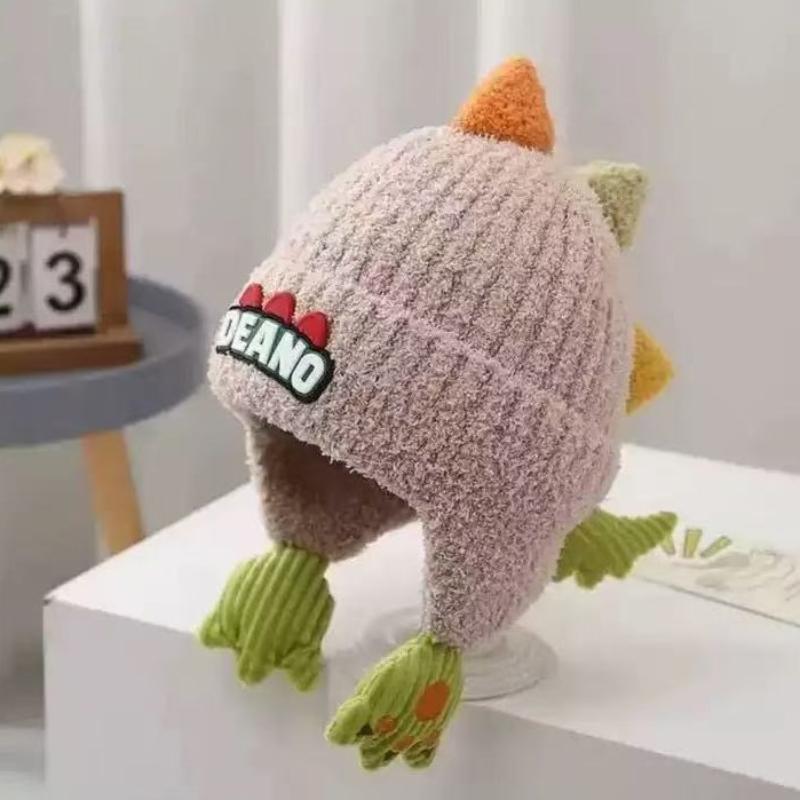 Winter Warm Baby Ear Protection Hat 3D Dinosaur Kids Earmuffs Cap Cartoon Toddler Woolen Knitted Hats 2-6 Years Children Beanie