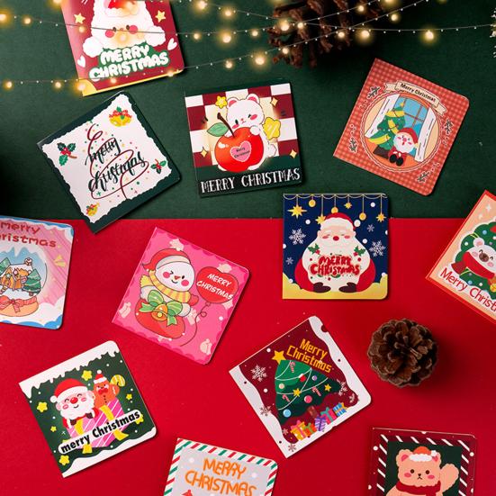 Christmas Party Favors 10Pcs Merry Greeting Cards Set, Folding Cartoon Blank Note Cards, Festive Blessing for Holiday Gift Paperboard