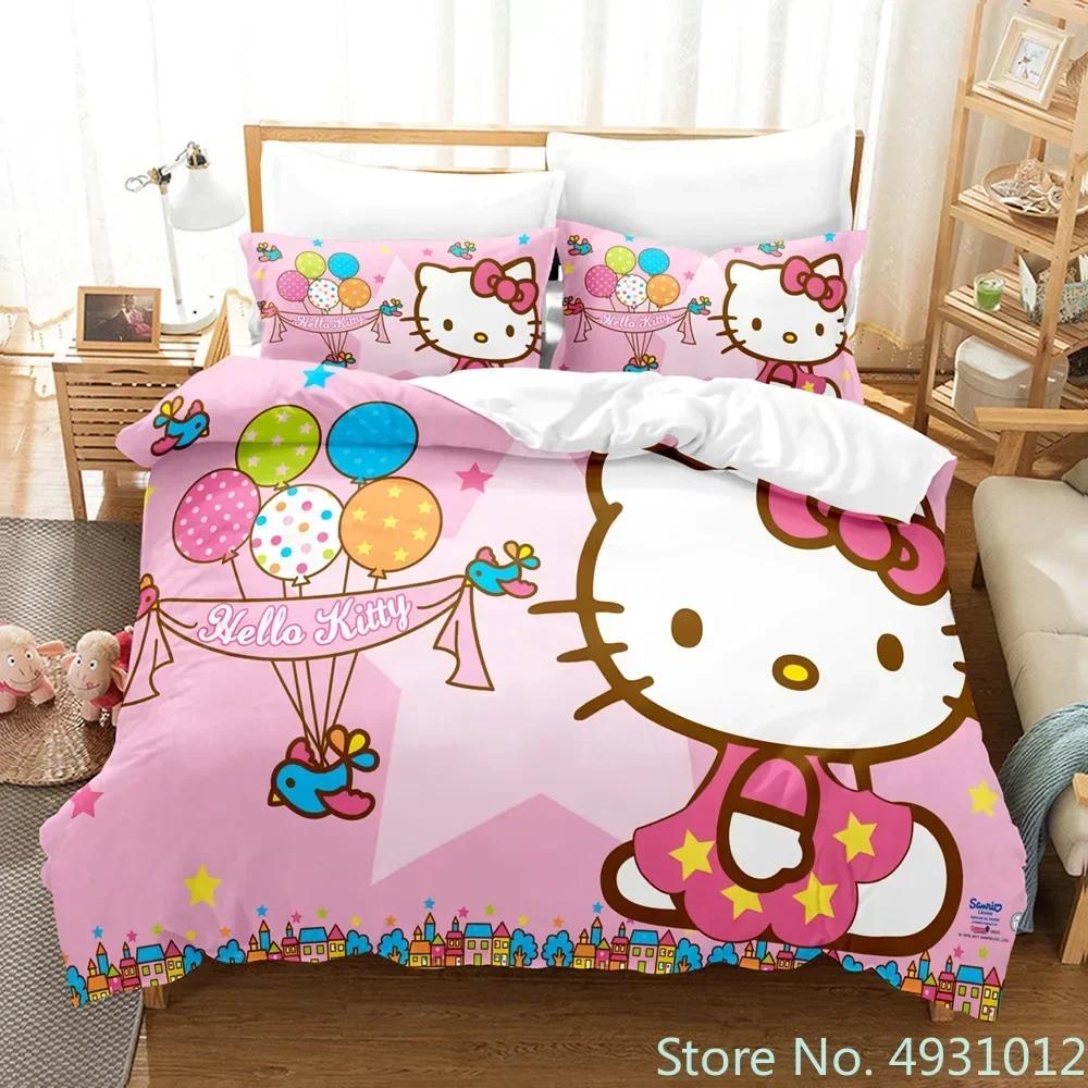 Carino set biancheria da letto Hello Kitty Angelo Federa Anime Giapponese Biancheria da letto Copripiumino Stampato 3D Copripiumino Regalo per Bambini Bambino