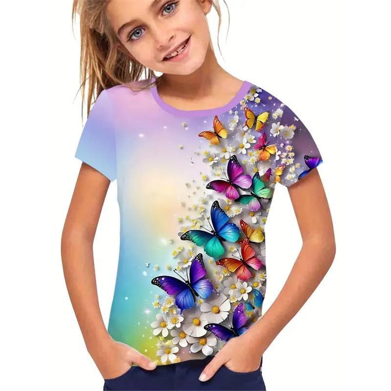 

Повседневные футболки Одежда для девочек Новая Забавная Животное Бабочка 3D-принт Футболки для девочек Вечеринка Футболки с коротким рукавом 170