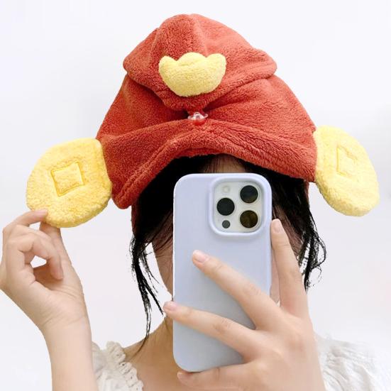 Hair Drying Towel Absorbent God of Wealth Hair Wrap with Button Fast