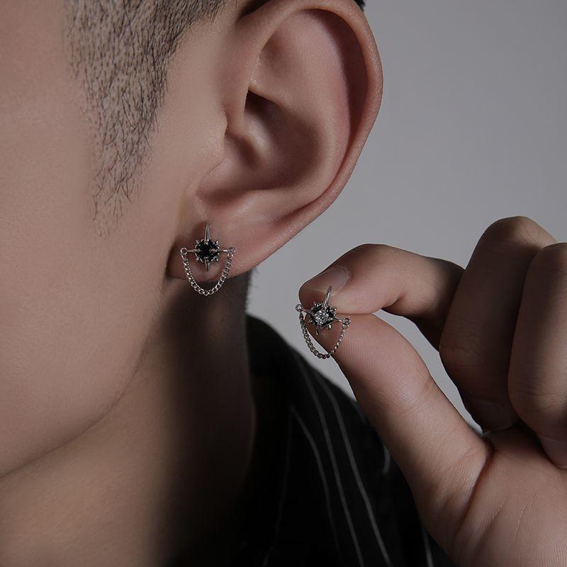 Vintage Zircon Star Chain Earings For Men Unisex Gothic Punk Hiphop Fashion Earings High-end Designer Jewelry Accessories Gift