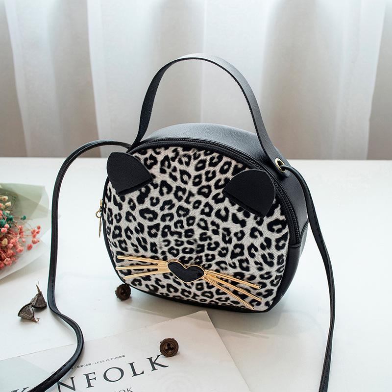 New Trendy Leopard Print Female Bag Little Cat Mobile Phone Bag Cute Small Round Bag