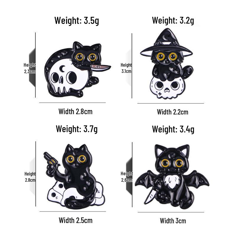 Cartoon Kitten Metal Brooch - Cute Black Cat with Gun