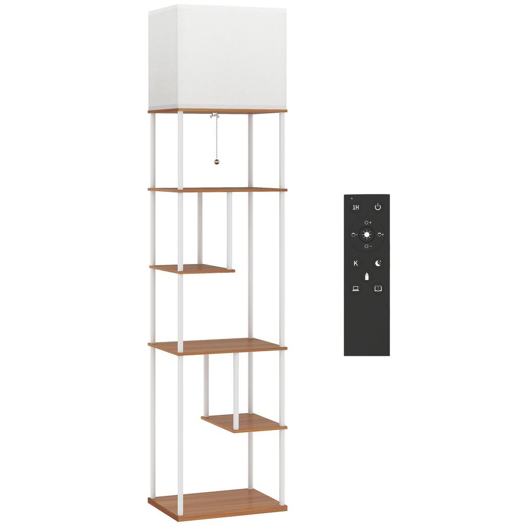 Floor Lamp with Shelves, 3000K-6500K, Remote Control, E27 Bulb, Natural