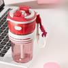 Summer Cute Cartoon Direct Drinking Plastic Water Cup, Large-capacity Portable Student Double-drinking Straw Cup