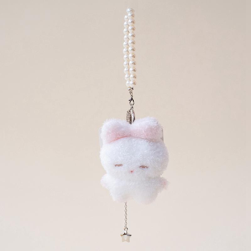 Handmade Mini Sleepy Little Rabbit Plush Toys Soft Fluffy Cartoon Pearl Chain Bunny Hanging Doll Lovely Keychain Bags Decor