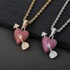 Cupid Arrow Through Heart Couple Pendant Micro Pave Color Zircon Necklace Gold 24in Chain