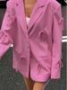 Cappotto da abito ampio rosa romantico con fiocco per donna europea e americana