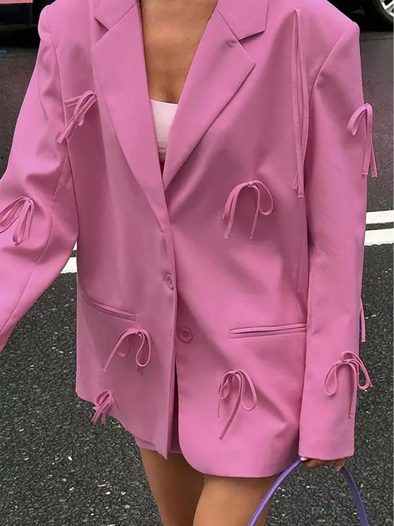 Cappotto da abito ampio rosa romantico con fiocco per donna europea e americana