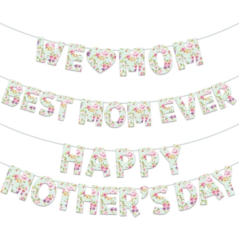 Happy Mother's Day Flag Mothers Day Party Decoration Bunting for Women Happy Mother's Day Celebration Flag Supplies