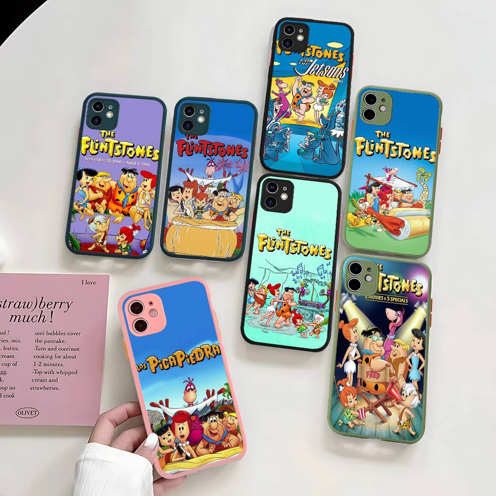 The Flintston es Cartoon Silicone Case For IPhone 16 15 14 13 12 11 Pro Max Plus X XS MAX Shockproof Matte Cover