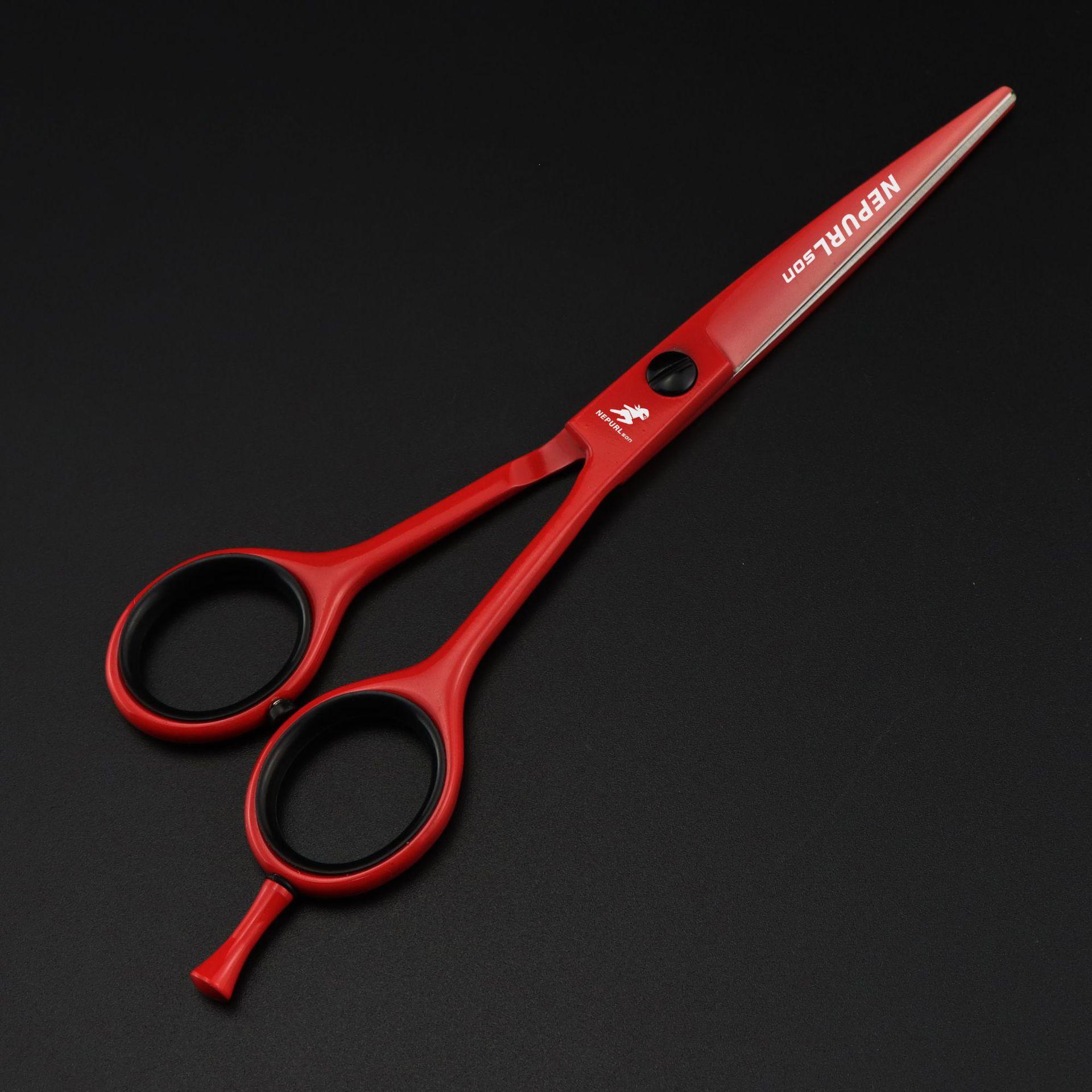 6.0  Reverse Tooth Barber Scissors Set: Red Hairdressing, Serrated Shears, Straight and Thinning Scissors