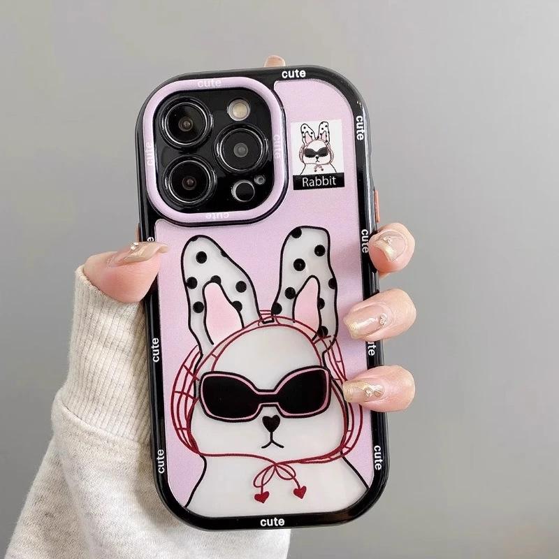 Sunglasses Rabbit Cream Case for Apple 16/15 Phone Case 14 Anti Drop 13 Creative 12 Advanced 11 New