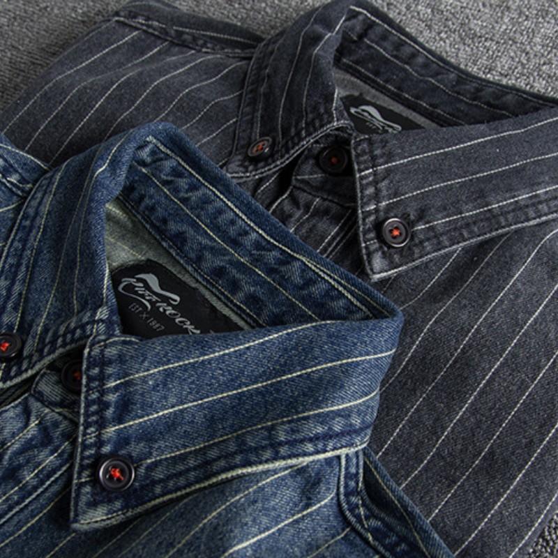 Camicia a maniche lunghe da uomo autunno e inverno, spessa, retrò britannica, a righe, marea lunga