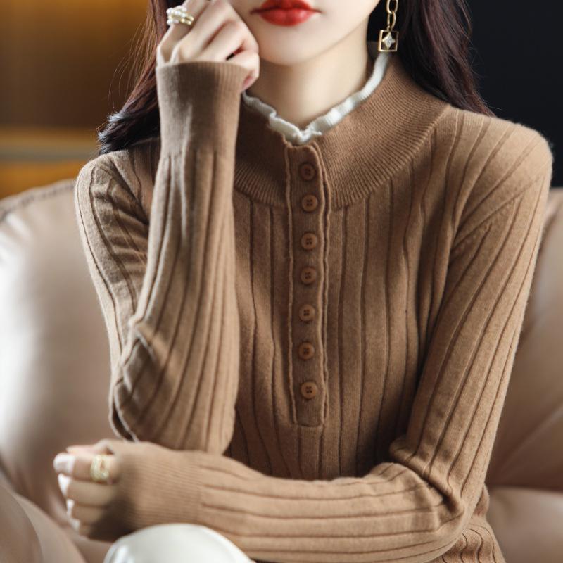 

Spring and Autumn New Stand-Up Neck Sweater Women s Knitted Top Temperament Knitted Sweater Women s Bottom Sweater One size fits all хакі