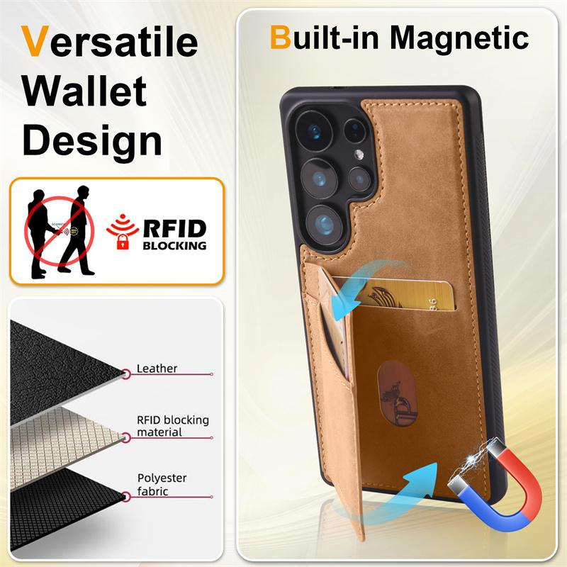 Luxury PU Leather Wallet Phone Case For Samsung Galaxy S26 Ultra S25 Edge S25 S24 S23 S22 S21 Ultra Plus Card Slot Holder Cover