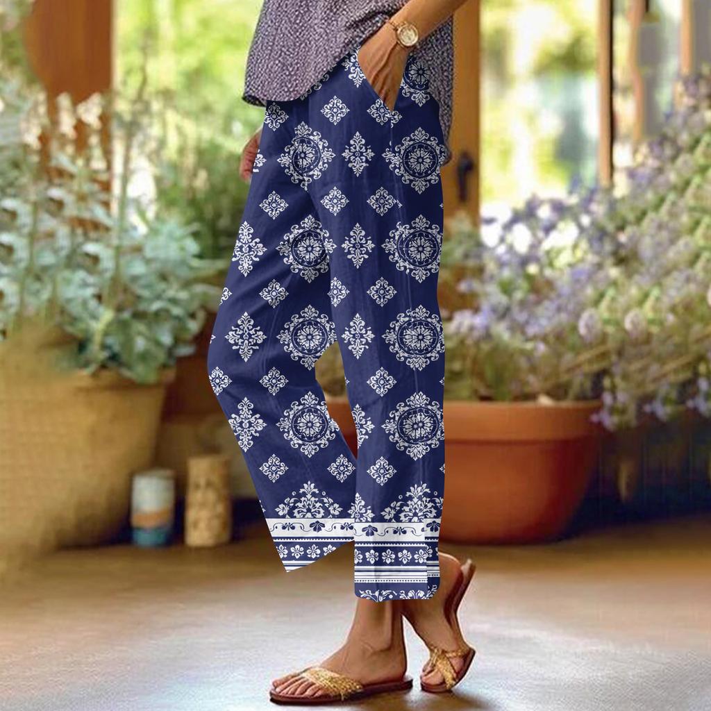 Women's Casual Fashion Printed Straight Leg Pants Pants With Pockets