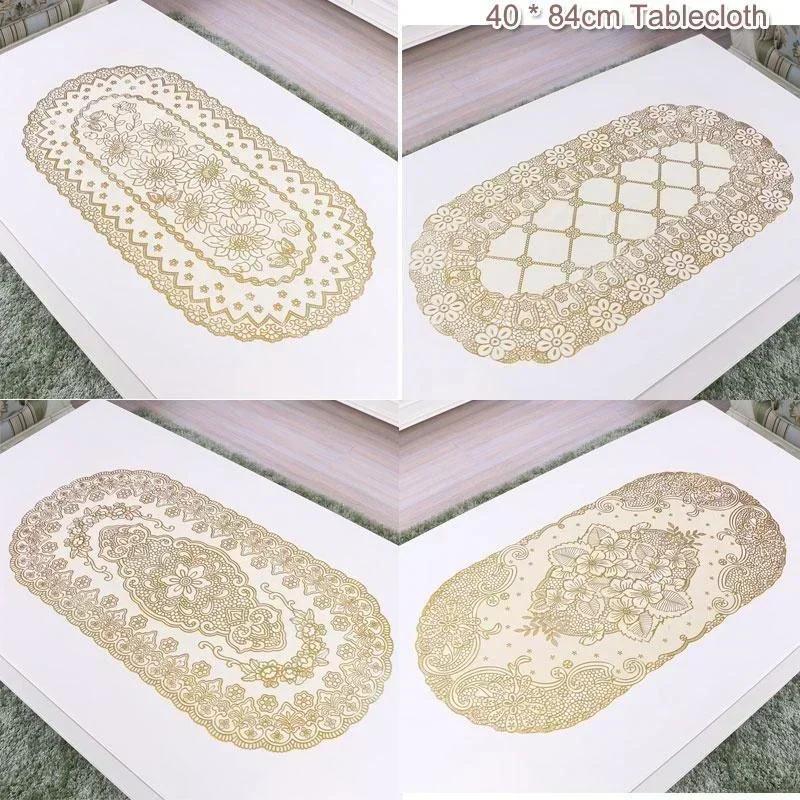 Vintage Lace Embroidered Oval Tablecloth for Wedding Party Home Tea Table Mats Kitchen Decoration Waterproof PVC Desk Cloth