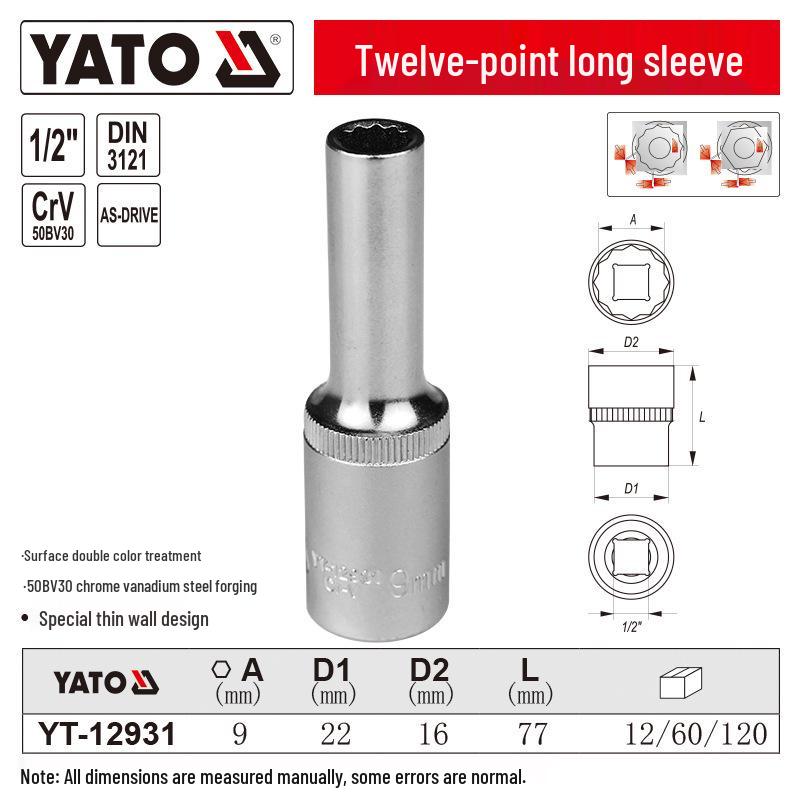YATO 1/2  Torx Ультратонкая Сверхдлинная 12-гранная Головка, 18 мм